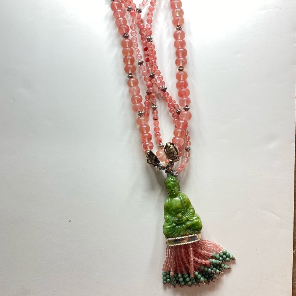 Vintage Buddha Necklace with Pink Beads